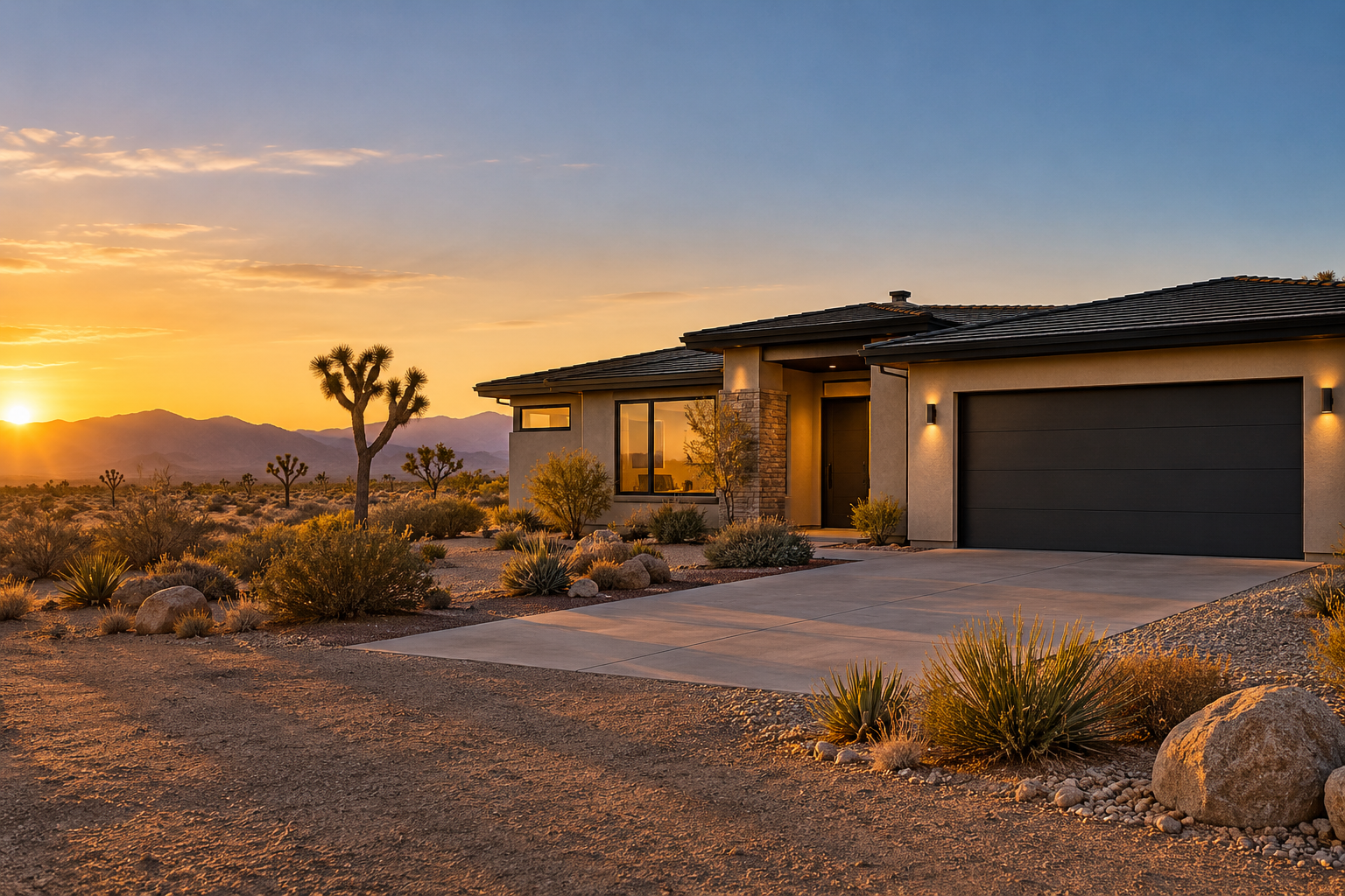High Desert home at sunset
